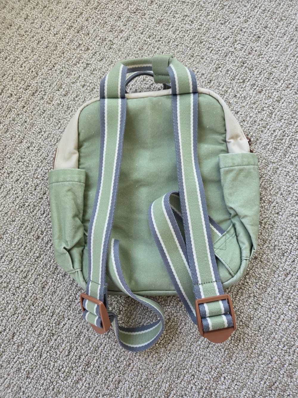 Itzy Ritzy Green & Cream Check Front Pocket Canvas Mini Backpack - Picture 3 of 6